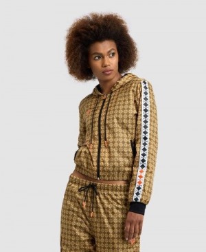 Arena 50th Anniversary Cropped Long Sleeve Hooded Jacket Jacken Damen Gold Mehrfarbig Schwarz Weiß | 976348YTD