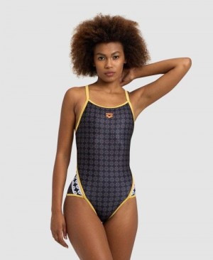 Arena 50th Superfly Back One Piece Body Damen Schwarz Mehrfarbig Gold | 216859XLM