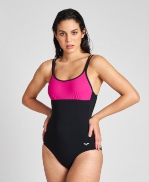 Arena Betta U Back One Piece Body Damen Schwarz Rosa Lila | 182396GOR