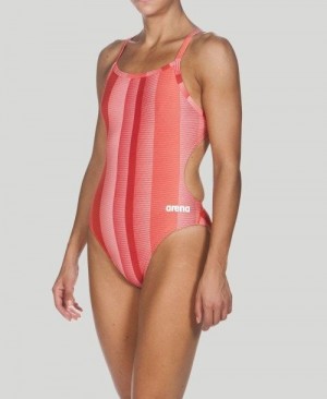 Arena Blended Stripe Challenge Back - Maxlife Bademode Damen Rot | 357019FRG