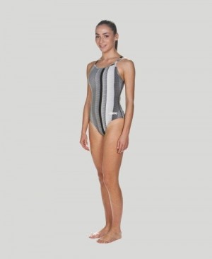 Arena Blended Stripe Light Drop Back - Maxlife Bademode Damen Schwarz | 291076SHF