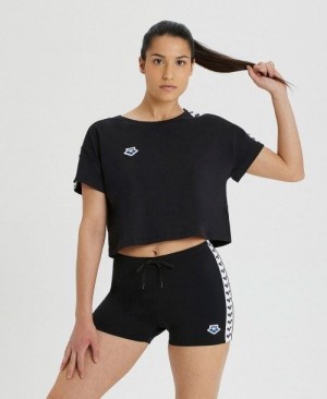 Arena Corrine Team Crop T-shirt Kurze Hose Damen Schwarz Weiß Schwarz | 436057JCG