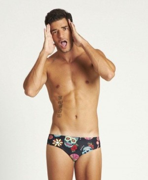 Arena Crazy Skulls Carnival Brief Slip Herren Schwarz Mehrfarbig | 153609BEG