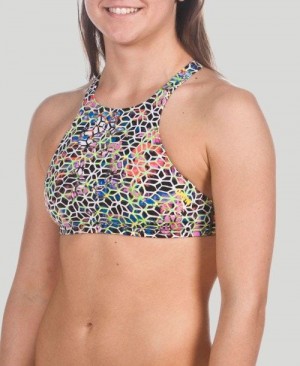 Arena Crop Think Top Oberteil Damen Schwarz Mehrfarbig Gelb | 390417VCQ