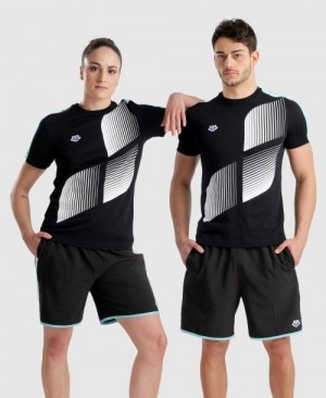 Arena Diamonds T-shirt Kurze Hose Herren Schwarz Weiß Blau | 948302DBL