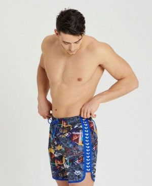 Arena Icons Allover Print Beach Boxer Unterwäsche Herren Blau Mehrfarbig Blau | 830479TAC