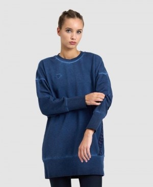 Arena Icons Oversized Crewneck Pullover Damen Navy Navy Weiß | 784653EYX