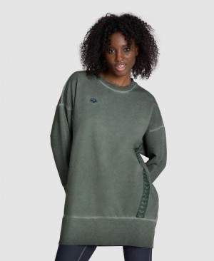 Arena Icons Oversized Crewneck Pullover Damen Olivgrün | 764032WGS