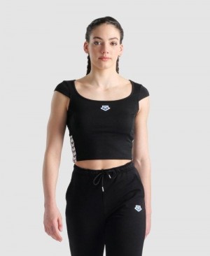 Arena Icons Solid Bra Top Oberteil Damen Schwarz Weiß Schwarz | 927138OSF