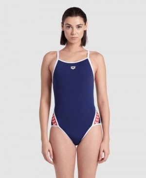 Arena Icons Super Fly Back Solid One Piece Body Damen Navy Weiß Rot Mehrfarbig | 605372OAD