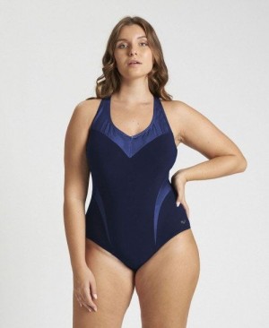 Arena Isabel Light Cross Back One Piece Plus Body Damen Navy Hellblau | 705162XAC