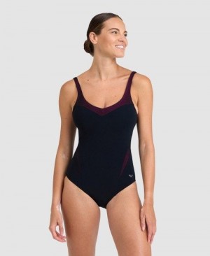 Arena Isabel Lightcross Back One Piece Body Damen Schwarz Rosa Lila | 079514DVE