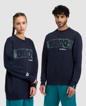Arena Logo Crewneck Pullover Damen Navy Navy | 075496SHK
