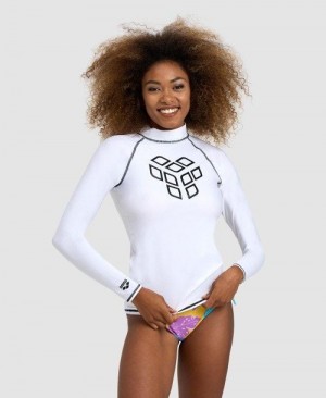 Arena Long Sleeve Rash Guard Pullover Damen Weiß Schwarz | 059614YPC