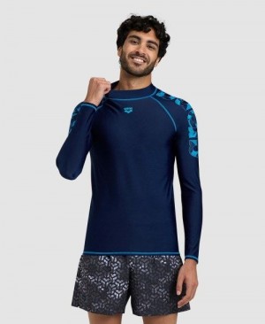 Arena Long Sleeve Rash Guard Pullover Herren Navy Türkis | 483065VQW