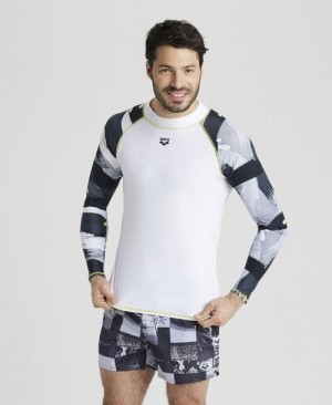 Arena Long Sleeves Allover Rash Vest Pullover Herren Weiß Grau Mehrfarbig | 082965SXW