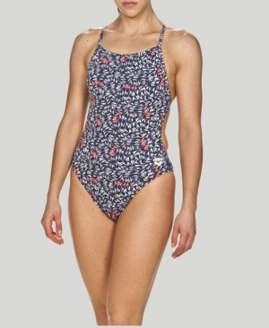 Arena Memphis Allover Booster Back - Maxlife Bademode Damen Navy Weiß Rosa | 062473BCI