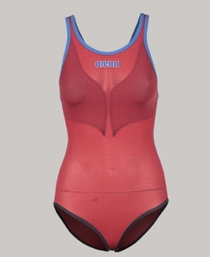 Arena Powerskin Carbon Duo Top - Open Back Oberteil Damen Navy Rot Weiß | 965718YMR