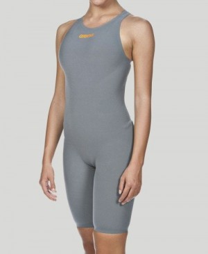 Arena Powerskin R-evo One - Open Back Bademode Damen Grau Hellorange | 493715IQJ