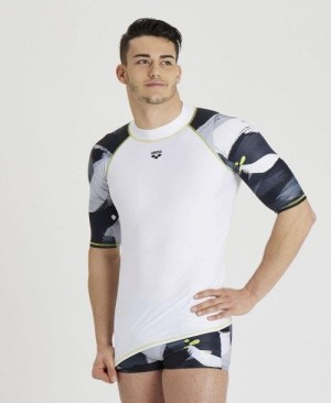 Arena Short Sleeve Rash Guard Kurze Hose Herren Weiß Grau Mehrfarbig | 907825FKJ