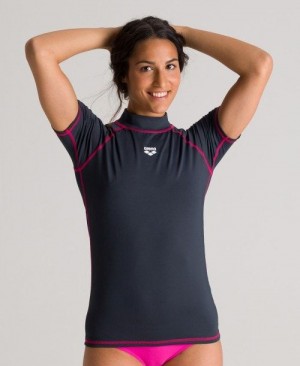 Arena Short Sleeve Rash Guard Kurze Hose Damen Grau | 403291ETS