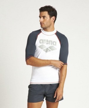Arena T-shirt Rash Guard Kurze Hose Herren Weiß Grau | 369451YTO