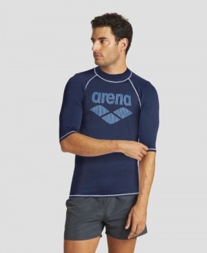 Arena T-shirt Rash Guard Kurze Hose Herren Navy | 691045GOT
